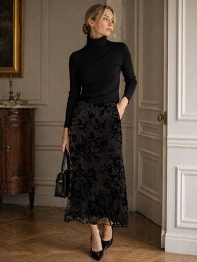 Vintage Dana Buchman Black New Old Stock Floral Burnout Skirt Sheer NWT Size 12